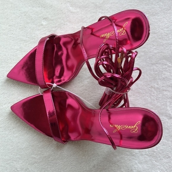 Lace-up Strappy Stilettos: Metallic Pointy High-Heeled Sandals for Women 9.5‎ - Picture 4 of 5
